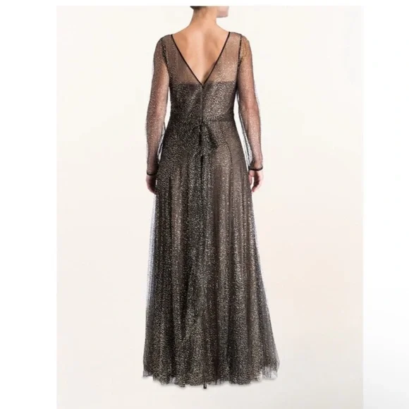 slim fit dress slacks Marchesa Notte Sequin Lattice Gown